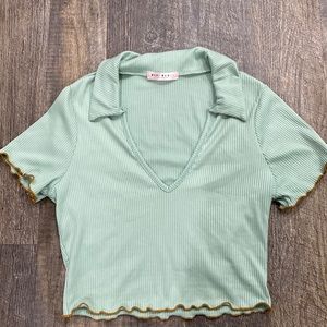 Collared v neck mint green crop top